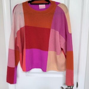 Crush Cashmere Colorblock Crew Neck Sweater - Pink, Red, Orange
